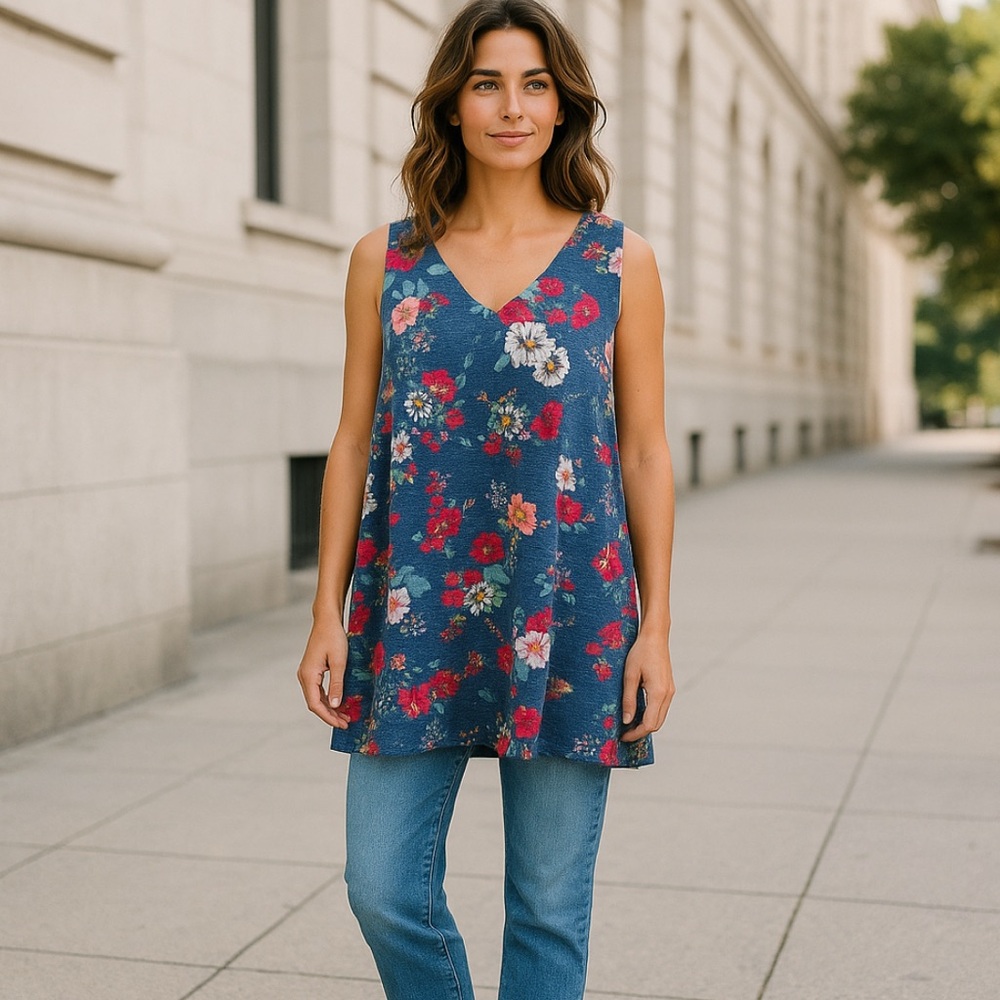Torrid, Gray Floral Top. Slit up the back